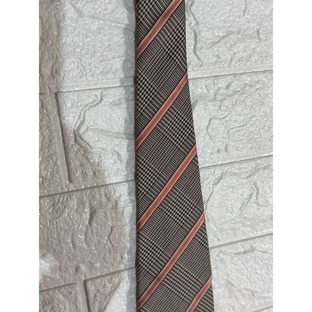 Banana Republic Men’s Plaid Striped Tie Pink Gray Black Made in Italy